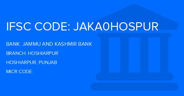 Jammu And Kashmir Bank Hoshiarpur Branch IFSC Code