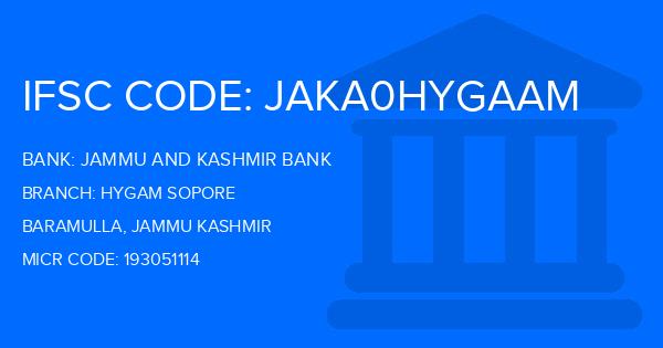 Jammu And Kashmir Bank Hygam Sopore Branch IFSC Code