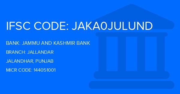 Jammu And Kashmir Bank Jallandar Branch IFSC Code