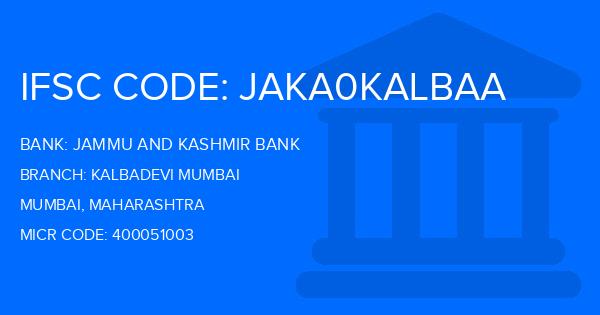 Jammu And Kashmir Bank Kalbadevi Mumbai Branch IFSC Code