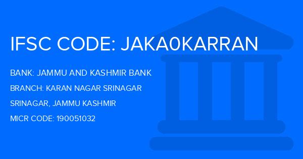 Jammu And Kashmir Bank Karan Nagar Srinagar Branch IFSC Code