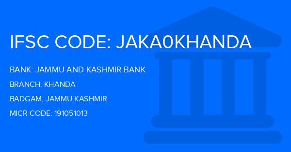 Jammu And Kashmir Bank Khanda Branch IFSC Code