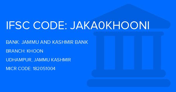 Jammu And Kashmir Bank Khoon Branch IFSC Code