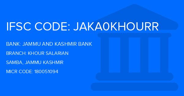 Jammu And Kashmir Bank Khour Salarian Branch IFSC Code