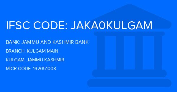 Jammu And Kashmir Bank Kulgam Main Branch IFSC Code