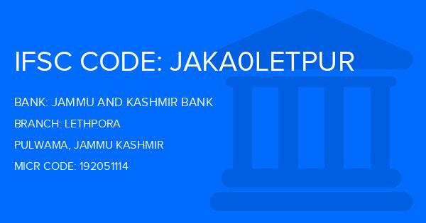 Jammu And Kashmir Bank Lethpora Branch IFSC Code