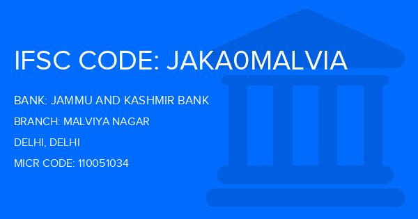 Jammu And Kashmir Bank Malviya Nagar Branch IFSC Code