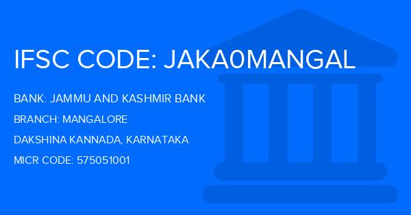 Jammu And Kashmir Bank Mangalore Branch IFSC Code