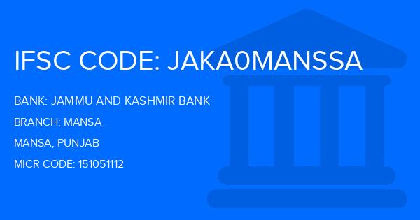 Jammu And Kashmir Bank Mansa Branch IFSC Code