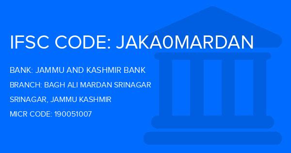 Jammu And Kashmir Bank Bagh Ali Mardan Srinagar Branch IFSC Code