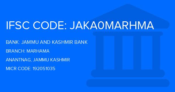 Jammu And Kashmir Bank Marhama Branch IFSC Code