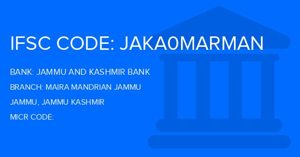 Jammu And Kashmir Bank Maira Mandrian Jammu Branch IFSC Code