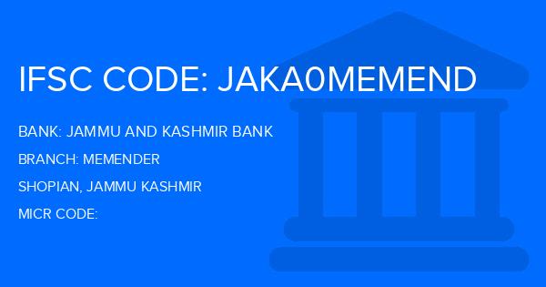 Jammu And Kashmir Bank Memender Branch IFSC Code