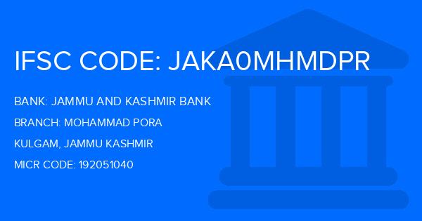 Jammu And Kashmir Bank Mohammad Pora Branch IFSC Code
