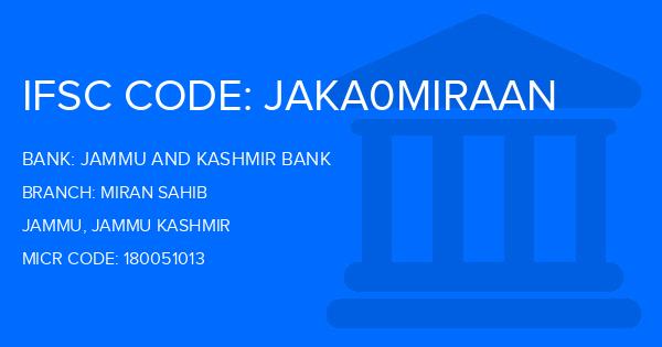Jammu And Kashmir Bank Miran Sahib Branch IFSC Code