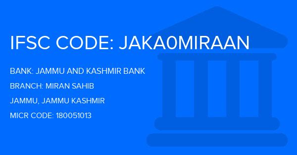 Jammu And Kashmir Bank Miran Sahib Branch IFSC Code