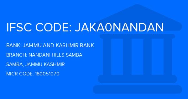 Jammu And Kashmir Bank Nandani Hills Samba Branch IFSC Code