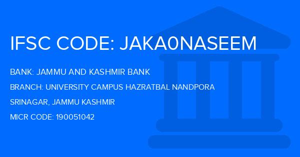 Jammu And Kashmir Bank University Campus Hazratbal Nandpora Branch IFSC Code
