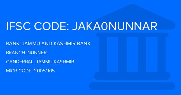 Jammu And Kashmir Bank Nunner Branch IFSC Code