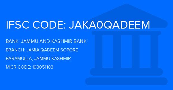 Jammu And Kashmir Bank Jamia Qadeem Sopore Branch IFSC Code