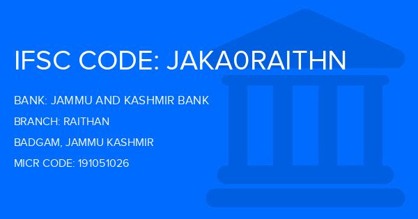 Jammu And Kashmir Bank Raithan Branch IFSC Code