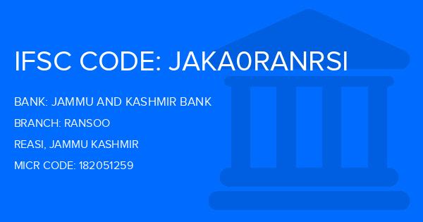Jammu And Kashmir Bank Ransoo Branch IFSC Code