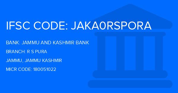 Jammu And Kashmir Bank R S Pura Branch IFSC Code