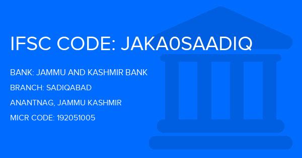 Jammu And Kashmir Bank Sadiqabad Branch IFSC Code