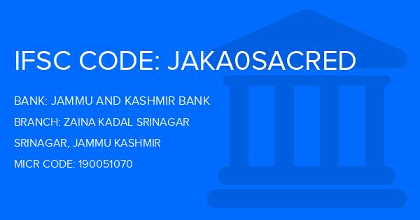 Jammu And Kashmir Bank Zaina Kadal Srinagar Branch IFSC Code