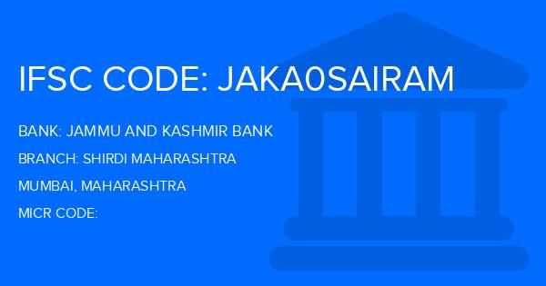 Jammu And Kashmir Bank Shirdi Maharashtra Branch IFSC Code