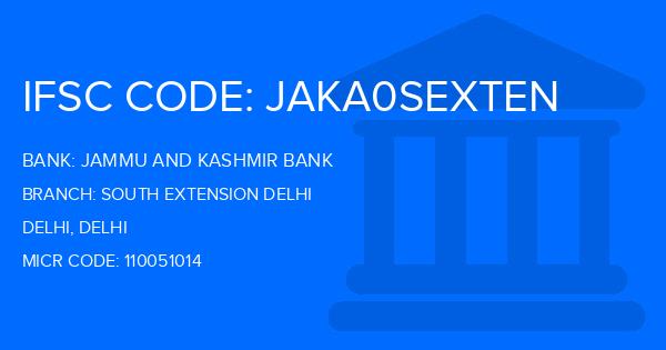 Jammu And Kashmir Bank South Extension Delhi Branch IFSC Code