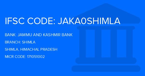 Jammu And Kashmir Bank Shimla Branch IFSC Code