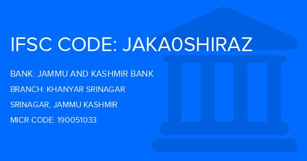 Jammu And Kashmir Bank Khanyar Srinagar Branch IFSC Code