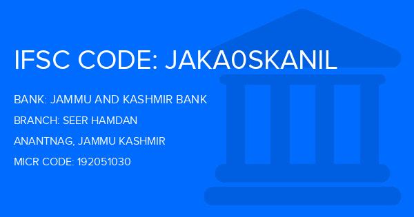 Jammu And Kashmir Bank Seer Hamdan Branch IFSC Code