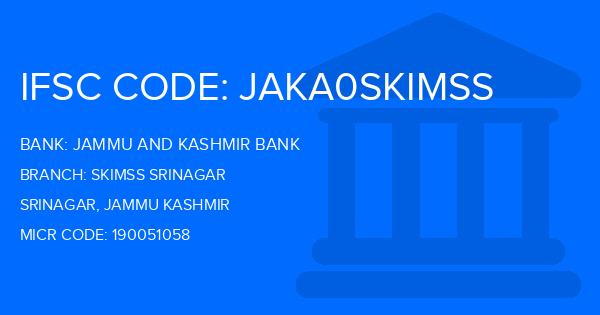 Jammu And Kashmir Bank Skimss Srinagar Branch IFSC Code