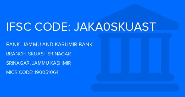 Jammu And Kashmir Bank Skuast Srinagar Branch IFSC Code
