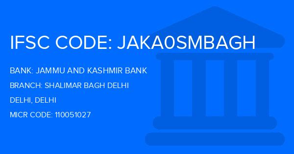 Jammu And Kashmir Bank Shalimar Bagh Delhi Branch IFSC Code
