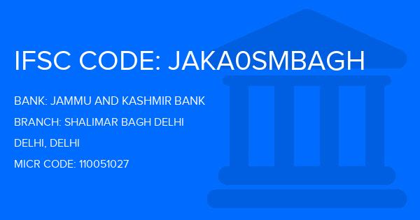 Jammu And Kashmir Bank Shalimar Bagh Delhi Branch IFSC Code