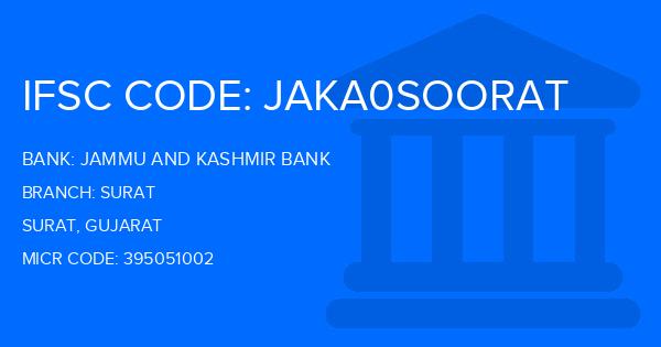 Jammu And Kashmir Bank Surat Branch IFSC Code