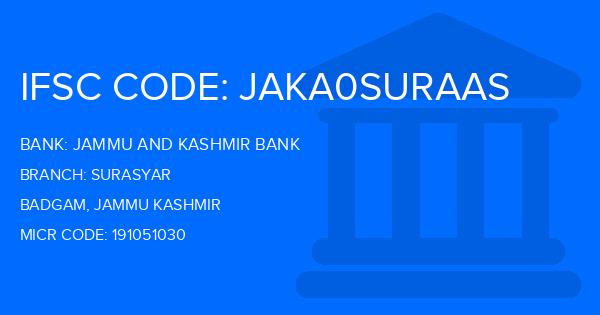 Jammu And Kashmir Bank Surasyar Branch IFSC Code