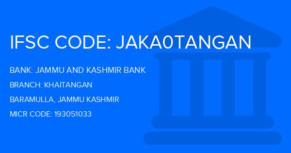 Jammu And Kashmir Bank Khaitangan Branch IFSC Code