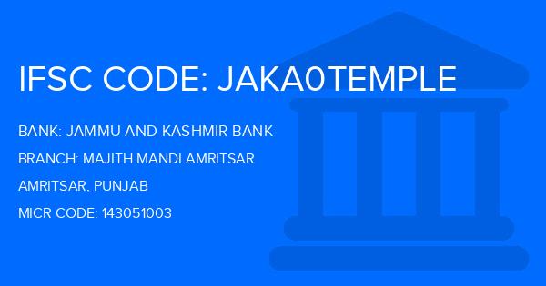 Jammu And Kashmir Bank Majith Mandi Amritsar Branch IFSC Code