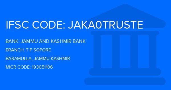 Jammu And Kashmir Bank T P Sopore Branch IFSC Code
