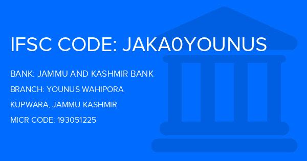 Jammu And Kashmir Bank Younus Wahipora Branch IFSC Code