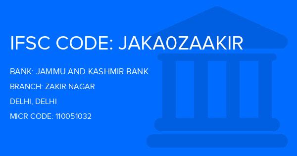 Jammu And Kashmir Bank Zakir Nagar Branch IFSC Code