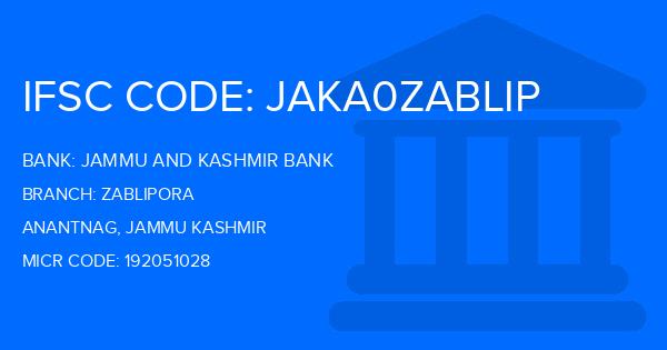 Jammu And Kashmir Bank Zablipora Branch IFSC Code