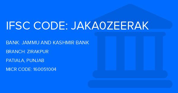 Jammu And Kashmir Bank Zirakpur Branch IFSC Code