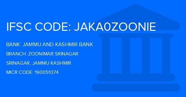 Jammu And Kashmir Bank Zoonimar Srinagar Branch IFSC Code