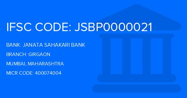 Janata Sahakari Bank Girgaon Branch IFSC Code