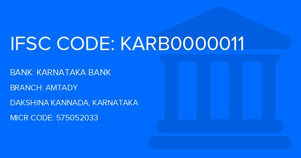 Karnataka Bank Amtady Branch IFSC Code